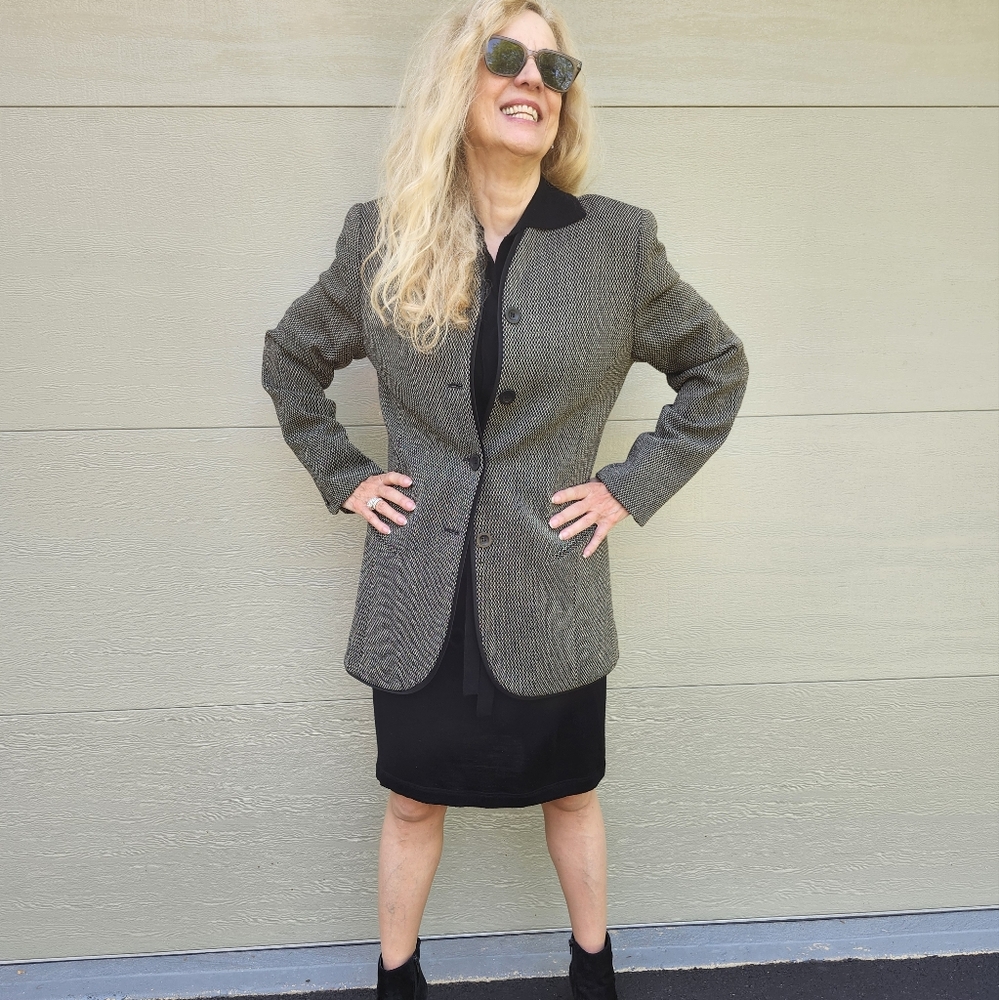 Philippe Adec Paris Ex Cond/Pro Clean Vintage Wool Blazer, Black Tan, 8, $65